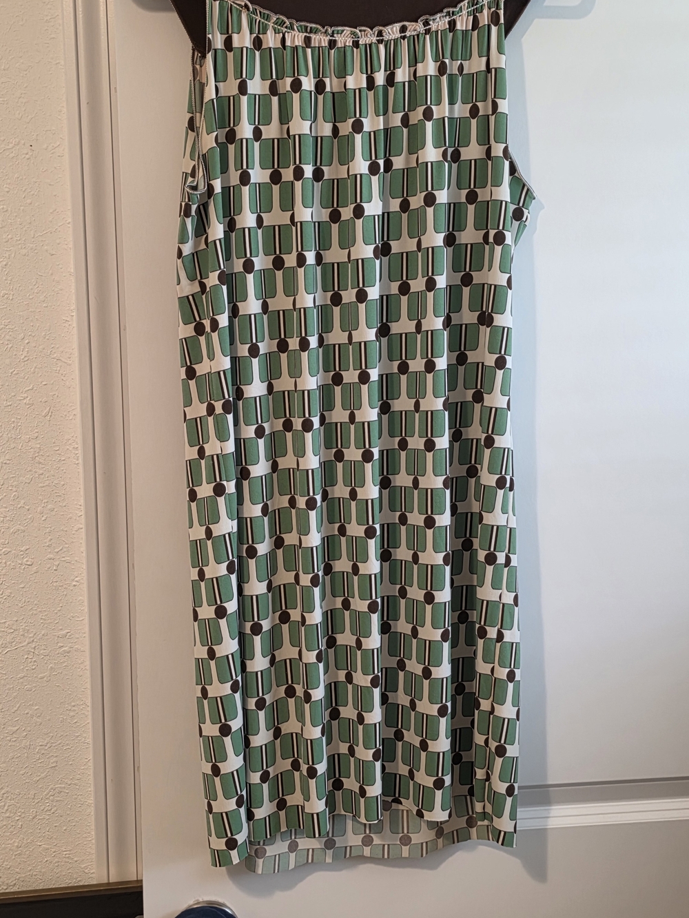 Geometric Green & White Slip Dress Size Large 14